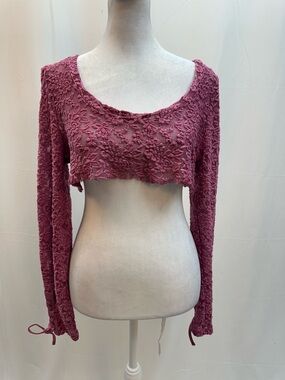 Anthropologie Rose-Mauve Lace Cropped Long-Sleeve Top L